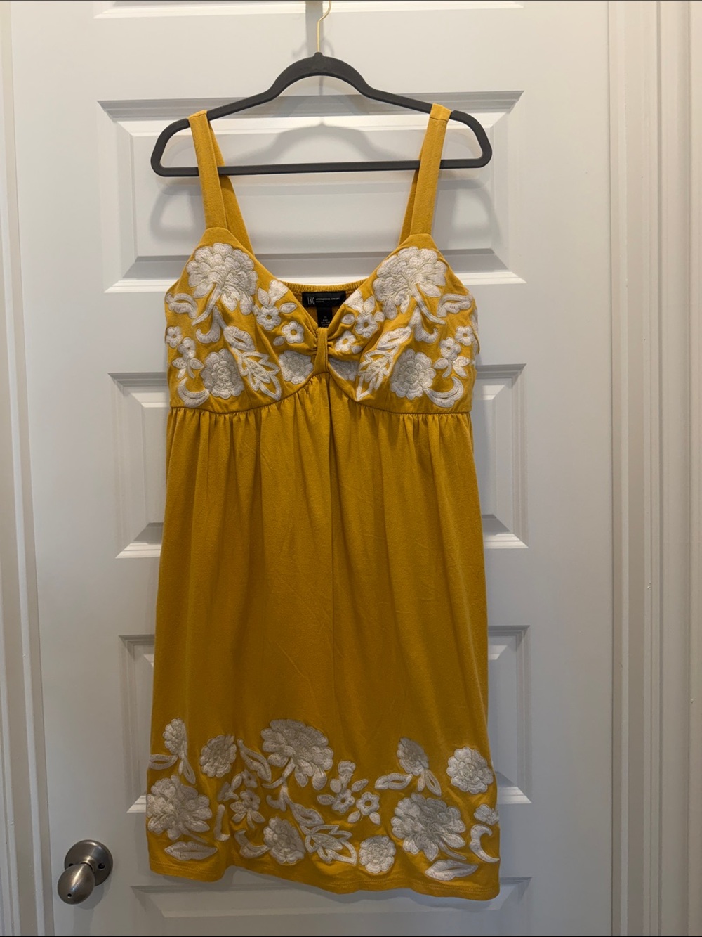 INC International Concepts Yellow Midi Dress with White Floral Embroidery